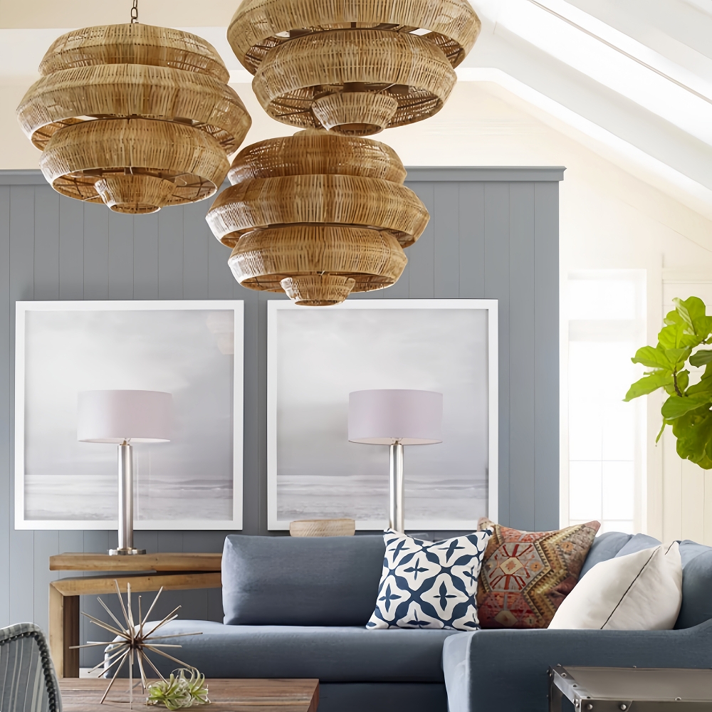 Rattan Multi-Tiered Honeycomb-Shaped Pendant Light