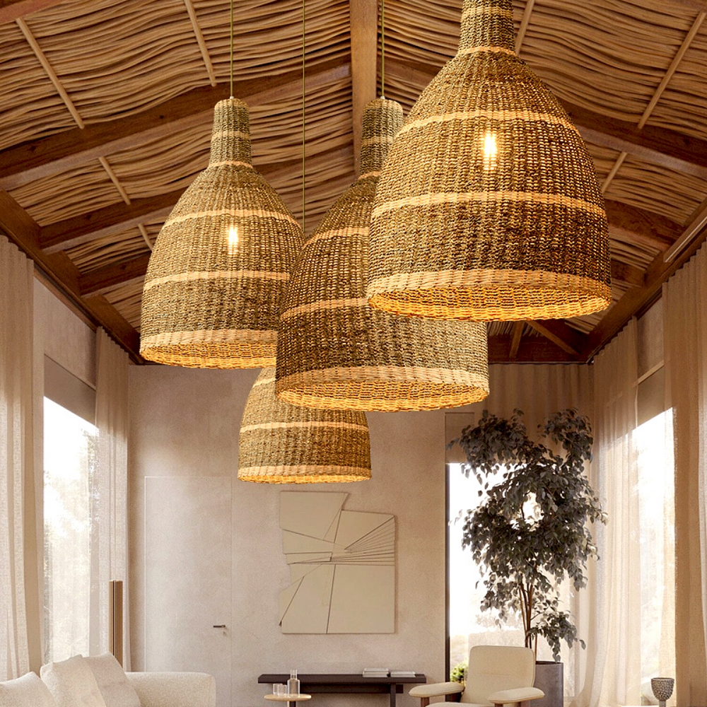 Japanese Style Wabi-sabi Rattan Hanging Chandelier Restaurant Pendant Light