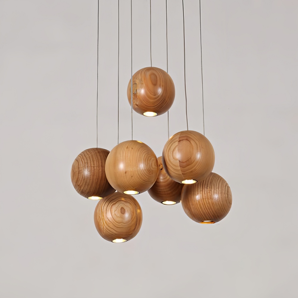 Nordic Wooden Spherical Cluster Pendant Light