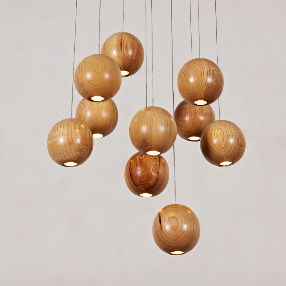 Nordic Wooden Spherical Cluster Pendant Light