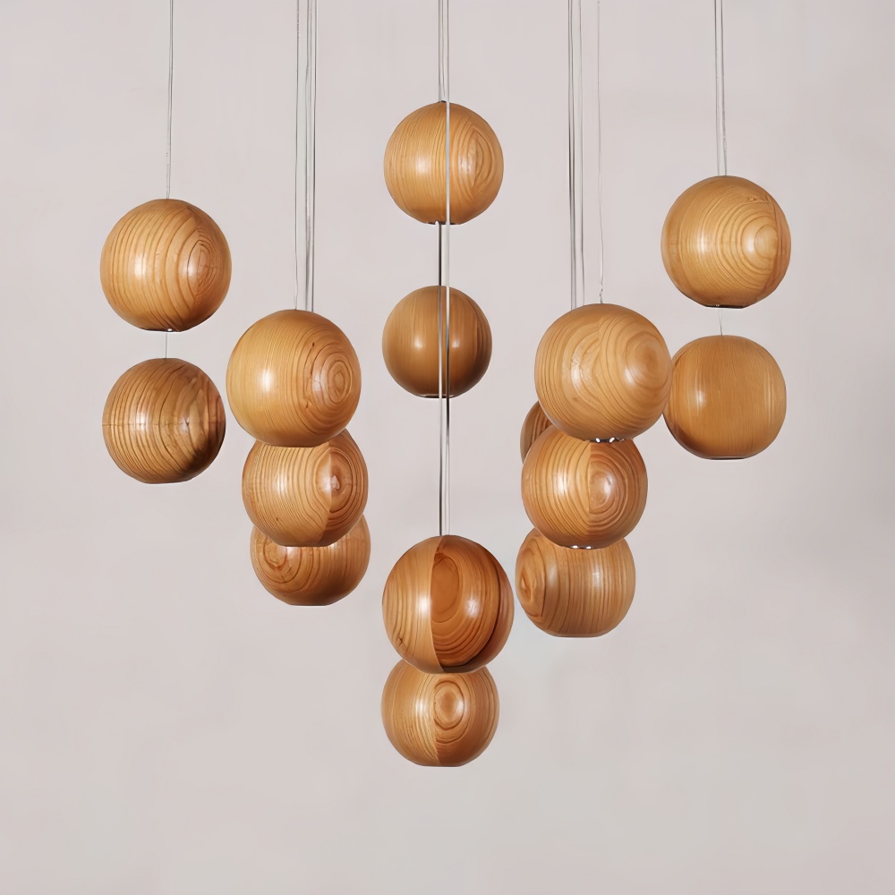 Nordic Wooden Spherical Cluster Pendant Light