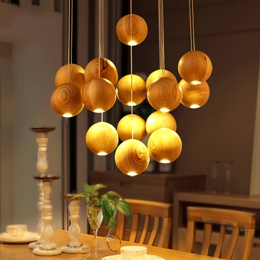 Nordic Wooden Spherical Cluster Pendant Light