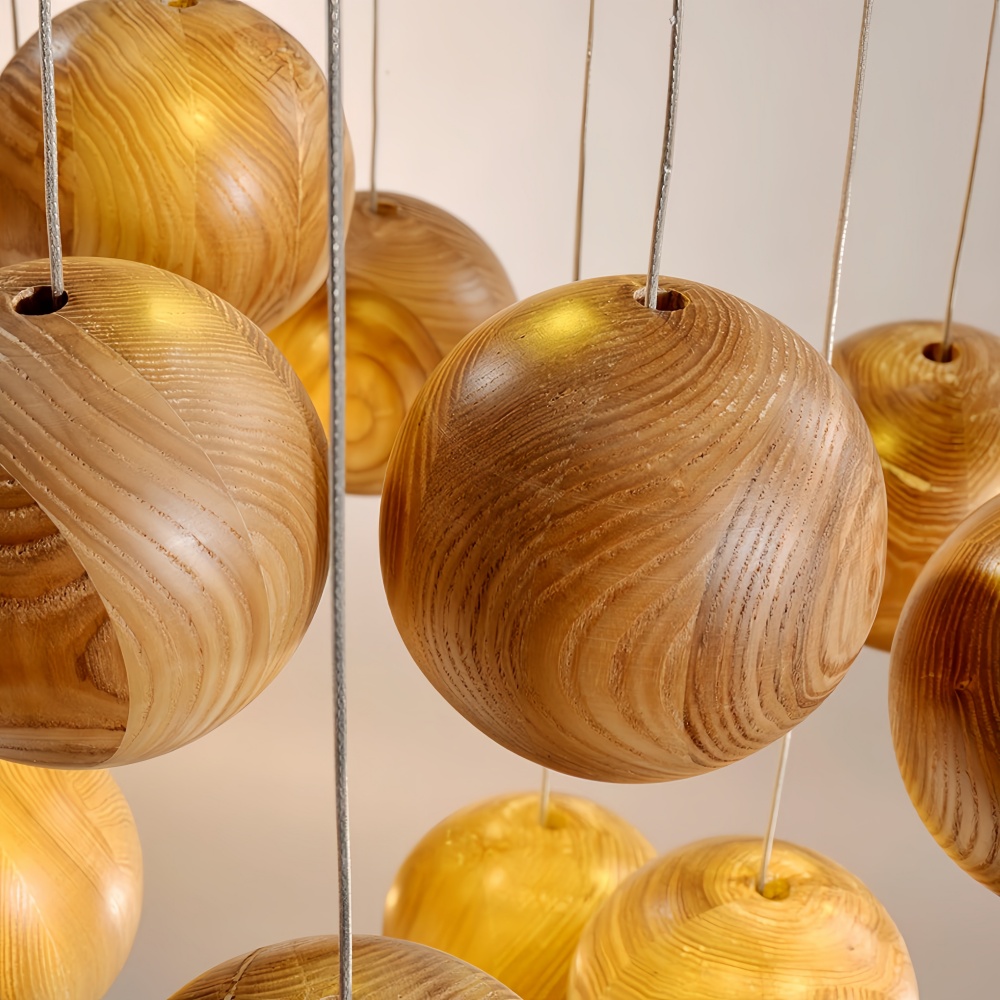 Nordic Wooden Spherical Cluster Pendant Light