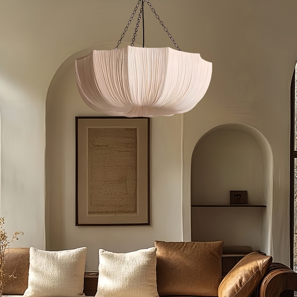 Japanese Retro Wabi-Sabi Style Fabric Pendant Light Living Room Bedroom Lighting Fixtures