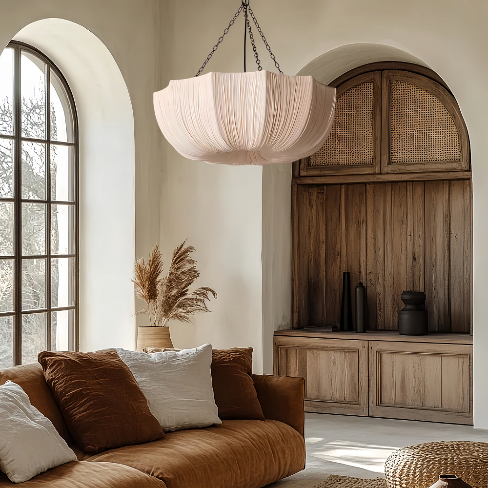 Japanese Retro Wabi-Sabi Style Fabric Pendant Light Living Room Bedroom Lighting Fixtures