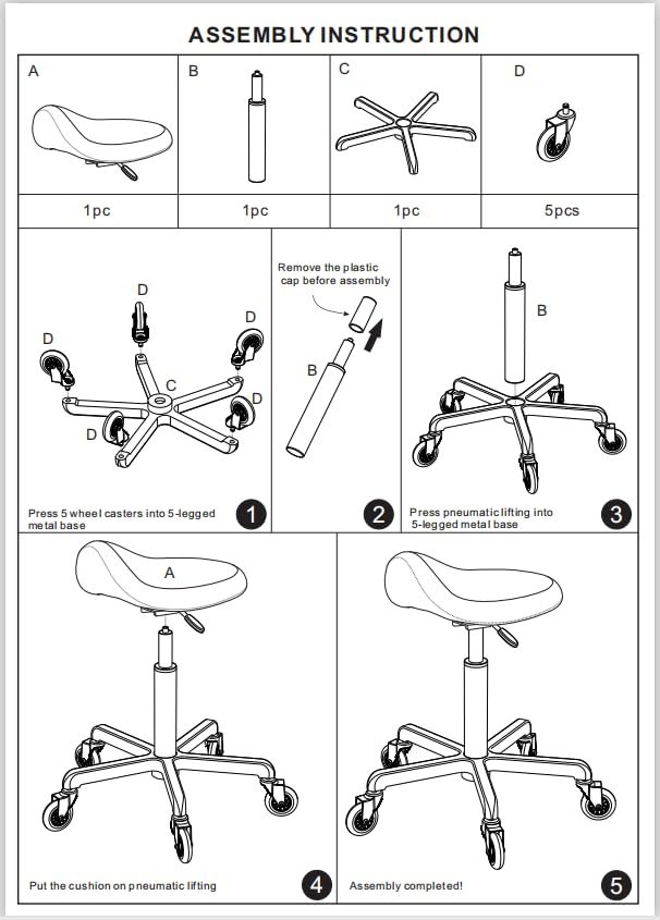 FRNIAMC Professional Saddle Stool with Wheels Ergonomic Swivel Rolling Height Adjustable