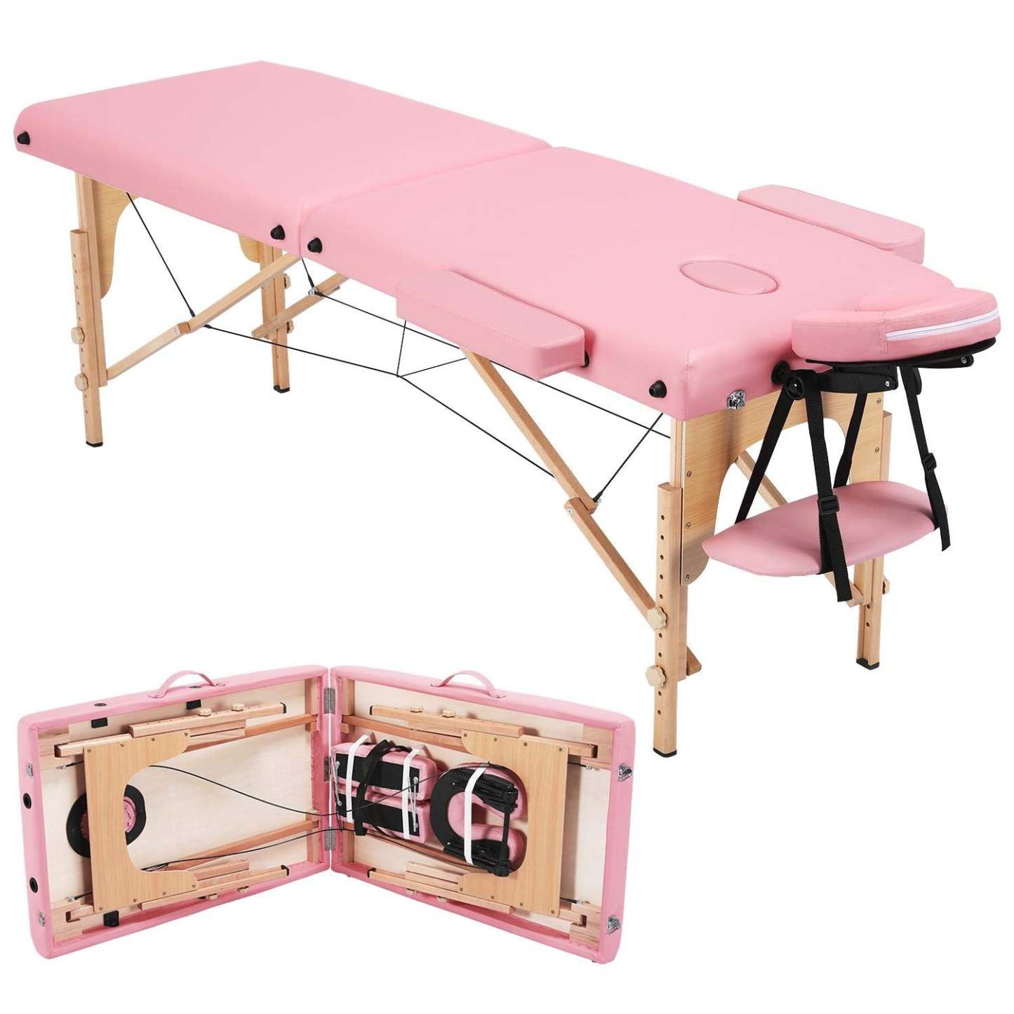 Yaheetech Spa Bed Portable Lash Bed Massage Bed Foldable Spa Tables Adjustable 2 Fold with Non-Woven Bag, Black