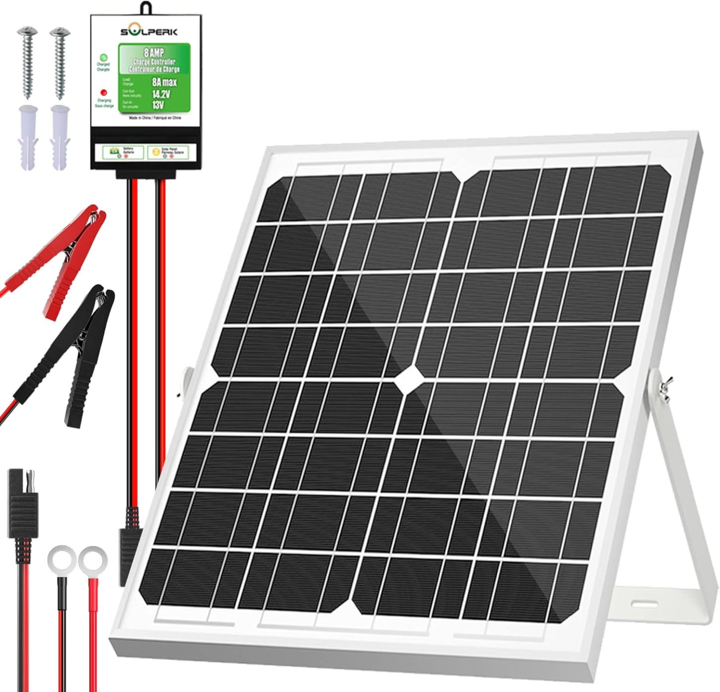 SOLPERK Solar Panel Kit 20W 12V, Solar Battery Trickle Charger Maintainer + Upgrade Controller