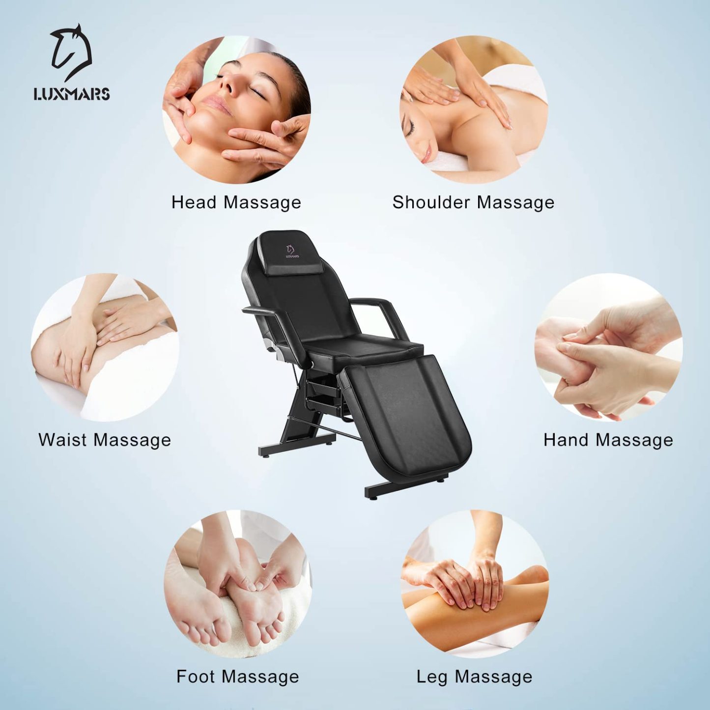 LUXMARS Facial Chair, Tattoo/Salon Bed with Hydraulic Stool for Professional Massage Facial Lash Beauty Treatment Spa