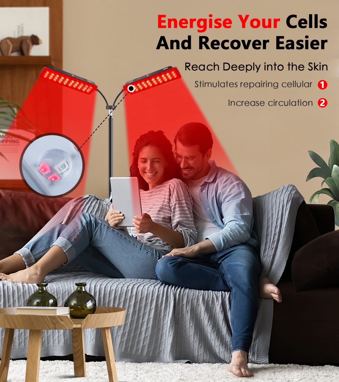 Astarexin Red Light Therapy Lamp with Stand - 660nm Redlight and 850nm Near Infrared Light Device for Body Pain Relief Skin Care