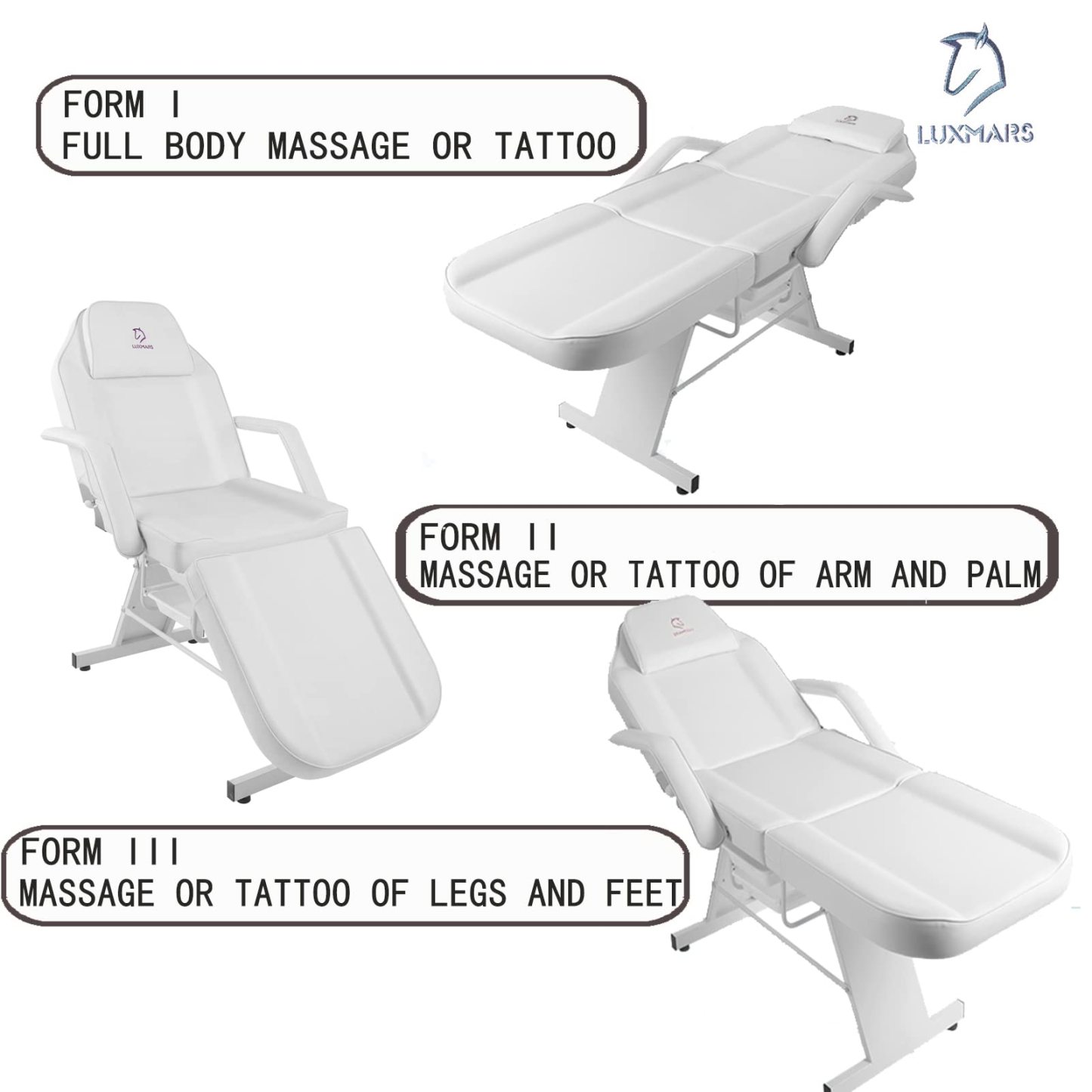 LUXMARS Facial Chair, Tattoo/Salon Bed with Hydraulic Stool for Professional Massage Facial Lash Beauty Treatment Spa