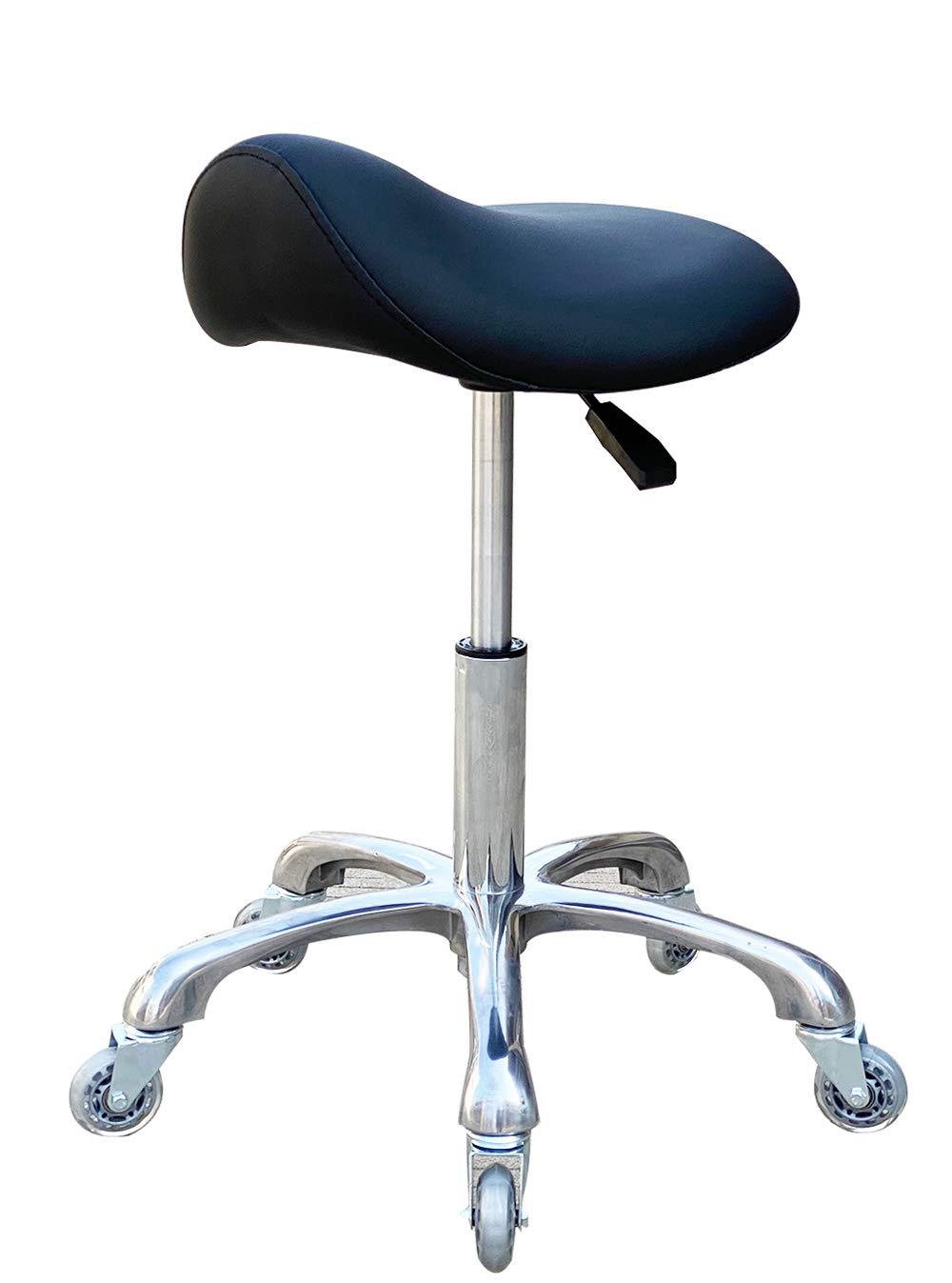 FRNIAMC Professional Saddle Stool with Wheels Ergonomic Swivel Rolling Height Adjustable