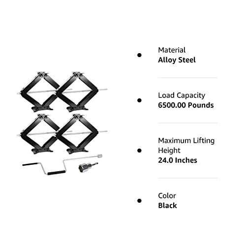 WEIZE Camper RV Trailer Stabilizer Leveling Scissor Jacks with Handle 24" 6500lbs Set of 4