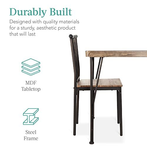 5-Piece Metal and Wood Indoor Modern Rectangular Dining Table Furniture Set for Kitchen, Dining Room