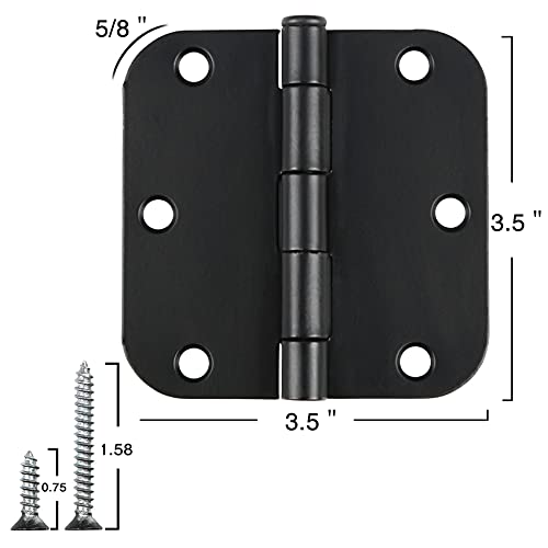 30 Pack Rounded Matte Black Door Hinges 3.5 Inch 5/8" Radius Interior