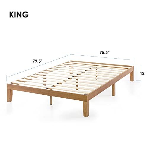 Mellow Naturalista Classic - 12 Inch Solid Wood Platform Bed with Wooden Slats