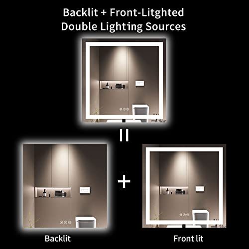 LOAAO 36X36 LED Bathroom Mirror with Lights, Anti-Fog, Dimmable, Backlit + Front Lit