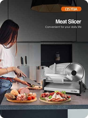 Meat Slicer 200W Electric Deli Food Slicer with 2 Removable 7.5" Stainless Steel Blade