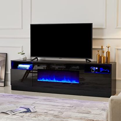 Amerlife Fireplace TV Stand with 36" Electric Fireplace, LED Light Entertainment Center