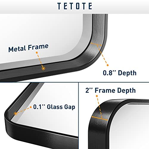 TETOTE Black Framed Mirrors for Bathroom, 22x30 Inch Brushed Metal Frame Wall Mounted Mirror