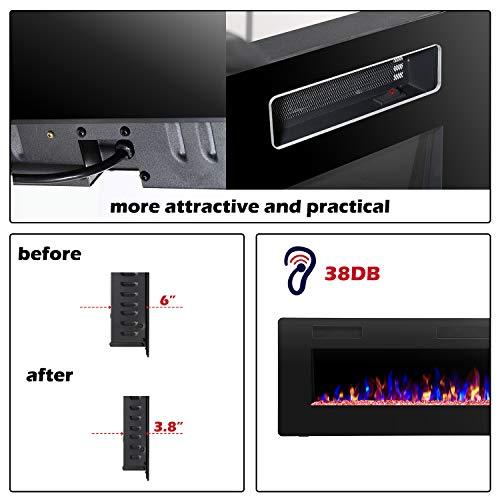 R.W.FLAME 60" Recessed and Wall Mounted Electric Fireplace, Remote Control with Timer