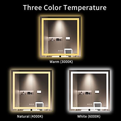 LOAAO 36X36 LED Bathroom Mirror with Lights, Anti-Fog, Dimmable, Backlit + Front Lit