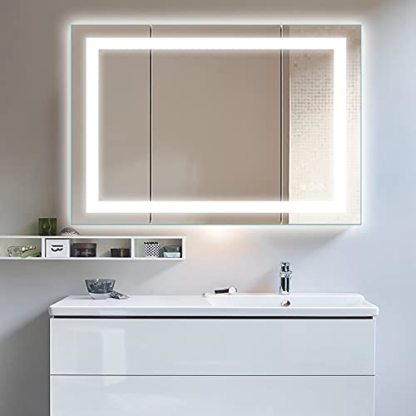 Amorho LED Vanity Bathroom Mirror 40"x 32" with Front and Backlit, Stepless Dimmable Double Wall Mirror
