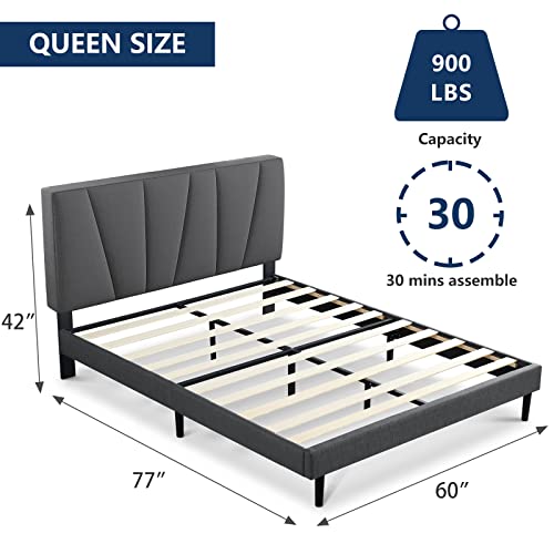Molblly Queen Bed Frame Upholstered Platform with Headboard and Strong Wooden Slats
