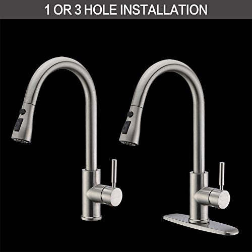 WEWE Single Handle High Arc Brushed Nickel Pull Out Kitchen Faucet, Single Level