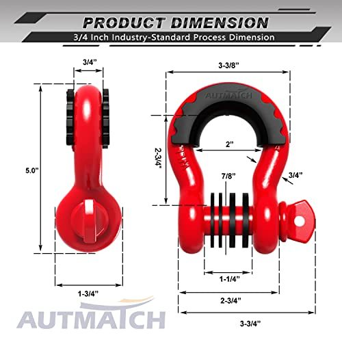 AUTMATCH D Ring Shackle 3/4" Shackles (2 Pack) 41,887Ibs Break Strength with 7/8" Screw Pin