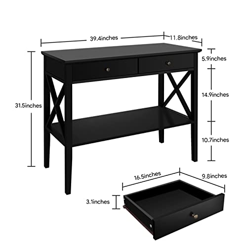 ChooChoo Console Table with Drawers, Narrow Wood Accent Sofa Table Entryway Table