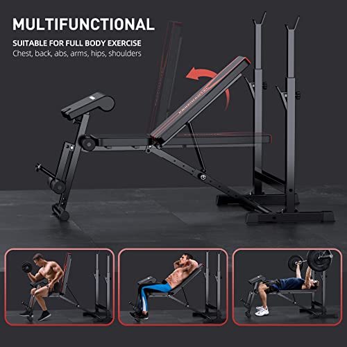 Adjustable Weight Bench, Olympic Workout Bench, Bench Press Set with Squat Rack