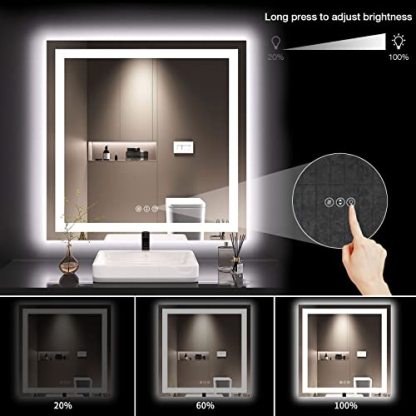 LOAAO 36X36 LED Bathroom Mirror with Lights, Anti-Fog, Dimmable, Backlit + Front Lit