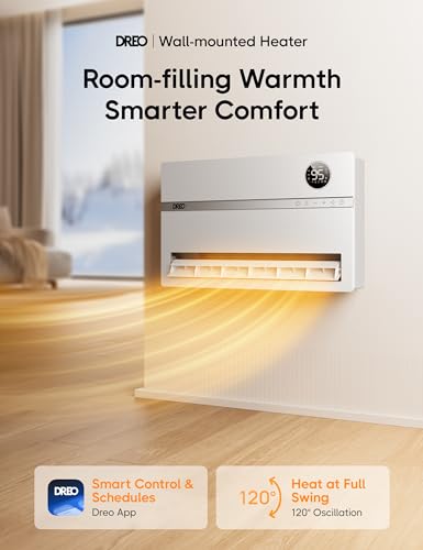 Dreo Smart Wall Heater, Electric Space Heater for Bedroom 1500W, 120° Vertical Oscillation