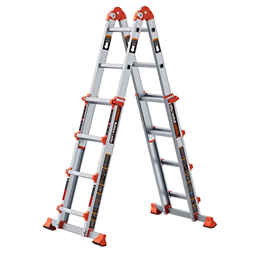 LANBITOU Ladder, A Frame 4 Step Ladder Extension, 14 FT Anti-Slip Multi Position Ladder