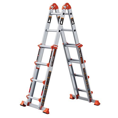 LANBITOU Ladder, A Frame 4 Step Ladder Extension, 14 FT Anti-Slip Multi Position Ladder
