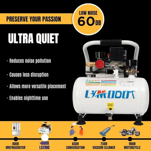 Limodot Ultra Quiet Air Compressor Portable, 60 dB, Silent and Electric for Car and Bike Tires