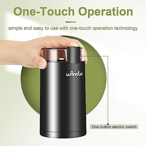 Wancle Electric Coffee Grinder, Quiet Spice Grinder, One Touch Coffee Mill for Beans