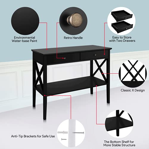 ChooChoo Console Table with Drawers, Narrow Wood Accent Sofa Table Entryway Table