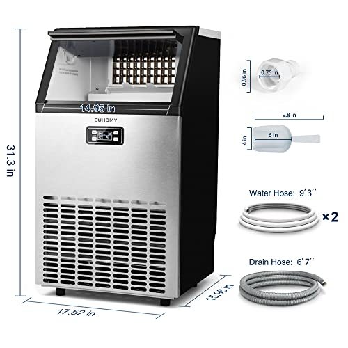 EUHOMY Commercial Ice Maker Machine, 100lbs/24H Stainless Steel Under Counter