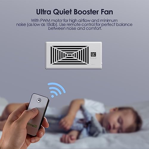 BIOWIND Quiet Register Booster Fan, Smart Register Vent Fits 4" x 10" Register Holes