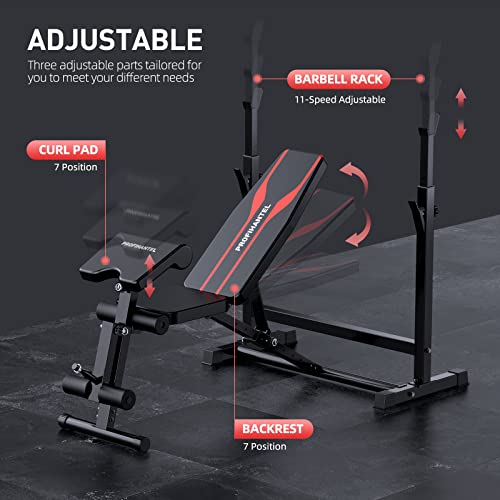 Adjustable Weight Bench, Olympic Workout Bench, Bench Press Set with Squat Rack