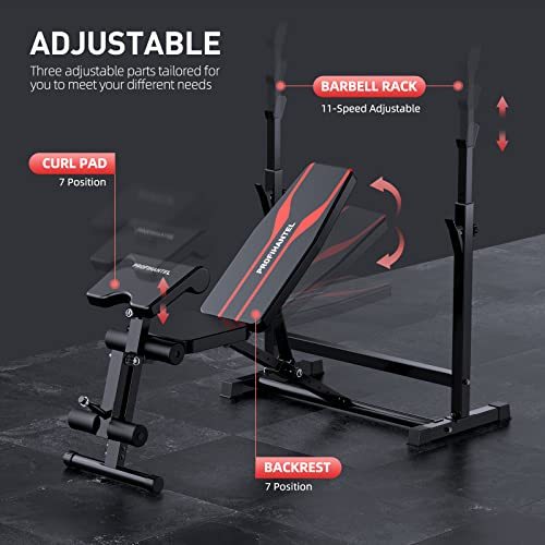 Adjustable Weight Bench, Olympic Workout Bench, Bench Press Set with Squat Rack