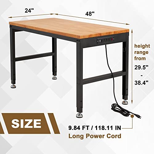 HABUTWAY Height Adjustable Workbench 48" 2000 Lbs Capacity Oak Wood Work Station