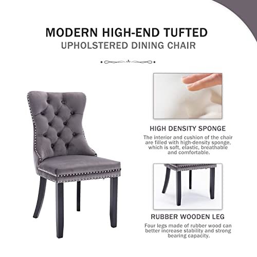 Kiztir Velvet Dining Chairs Set of 4, Upholstered Dining Chairs with Ring Pull Trim and Button Back