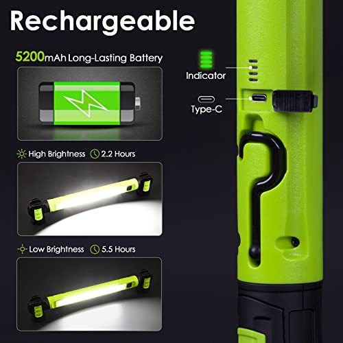 Work Light, 2500LM Bright LED Work Lights, 5200mAh Rechargeable Magnetic Underhood Work Light
