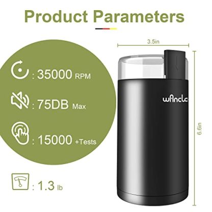 Wancle Electric Coffee Grinder, Quiet Spice Grinder, One Touch Coffee Mill for Beans