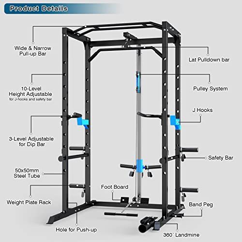 ULTRA FUEGO Power Cage, Multi-Functional Power Rack with J-Hooks, Dip Handles