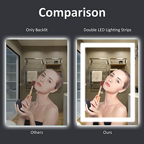 Amorho LED Vanity Bathroom Mirror 40"x 32" with Front and Backlit, Stepless Dimmable Double Wall Mirror