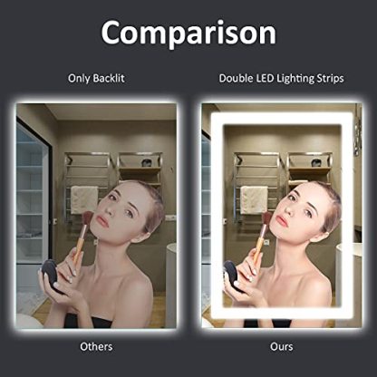 Amorho LED Vanity Bathroom Mirror 40"x 32" with Front and Backlit, Stepless Dimmable Double Wall Mirror